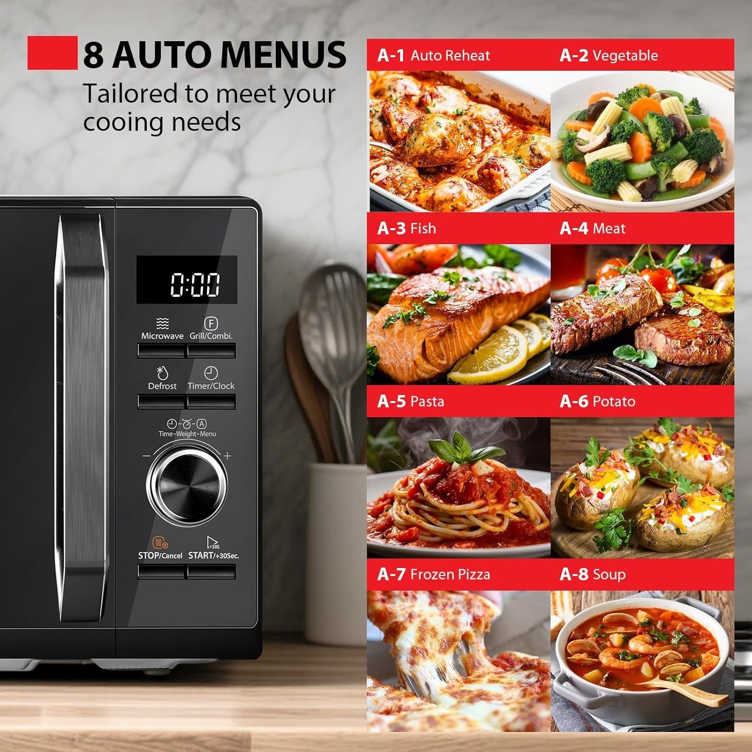 Black 20L Digital Microwave Oven 800W Grill Combo Compact 5 Power