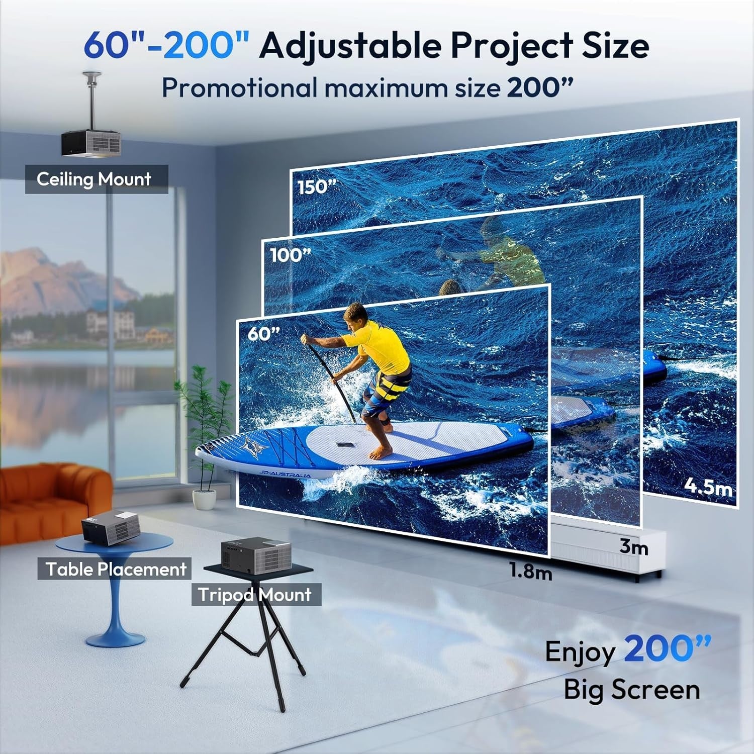 1080P Smart Projector 600 ANSI 4K Google TV WiFi Bluetooth