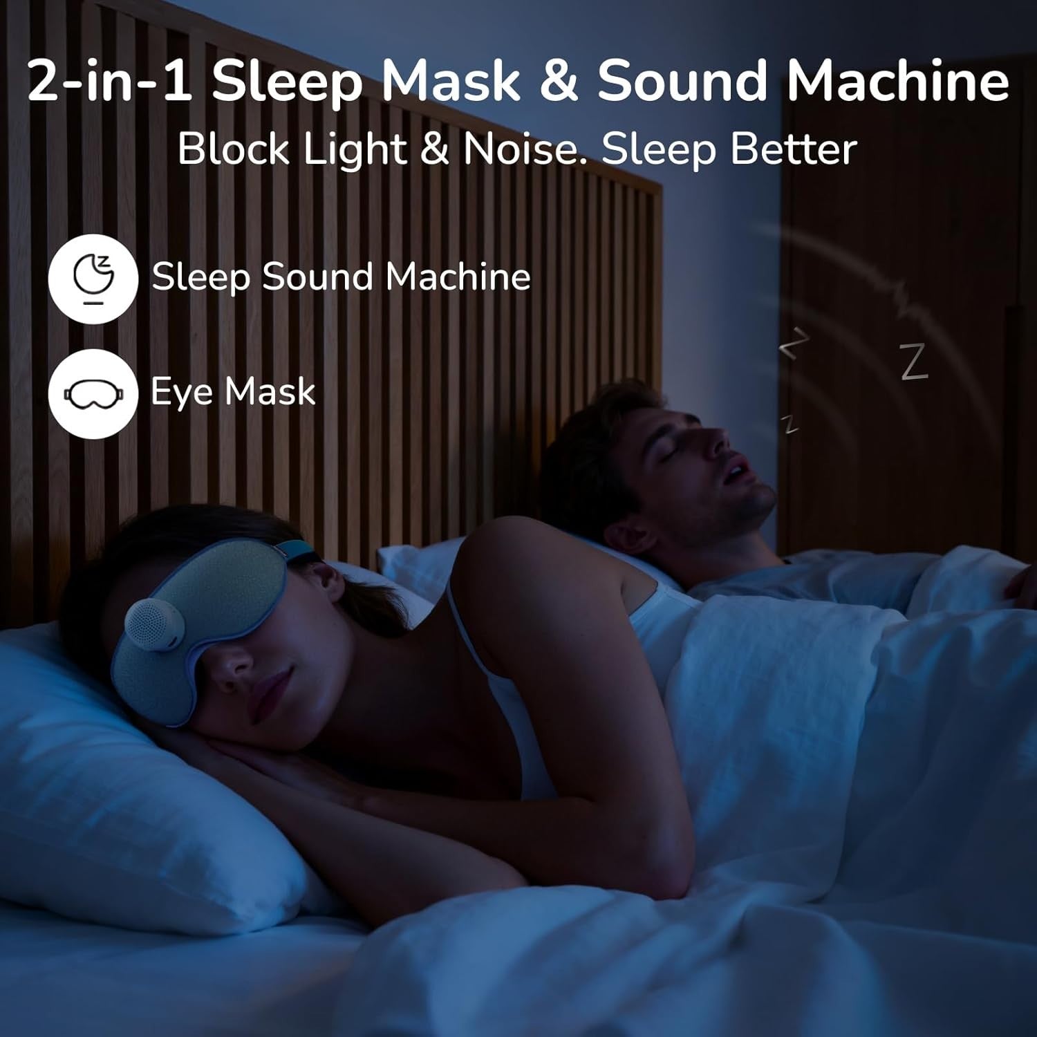 Sleep Mask with Sound Machine Blackout Eye Mask Noise Blocking 3D Design