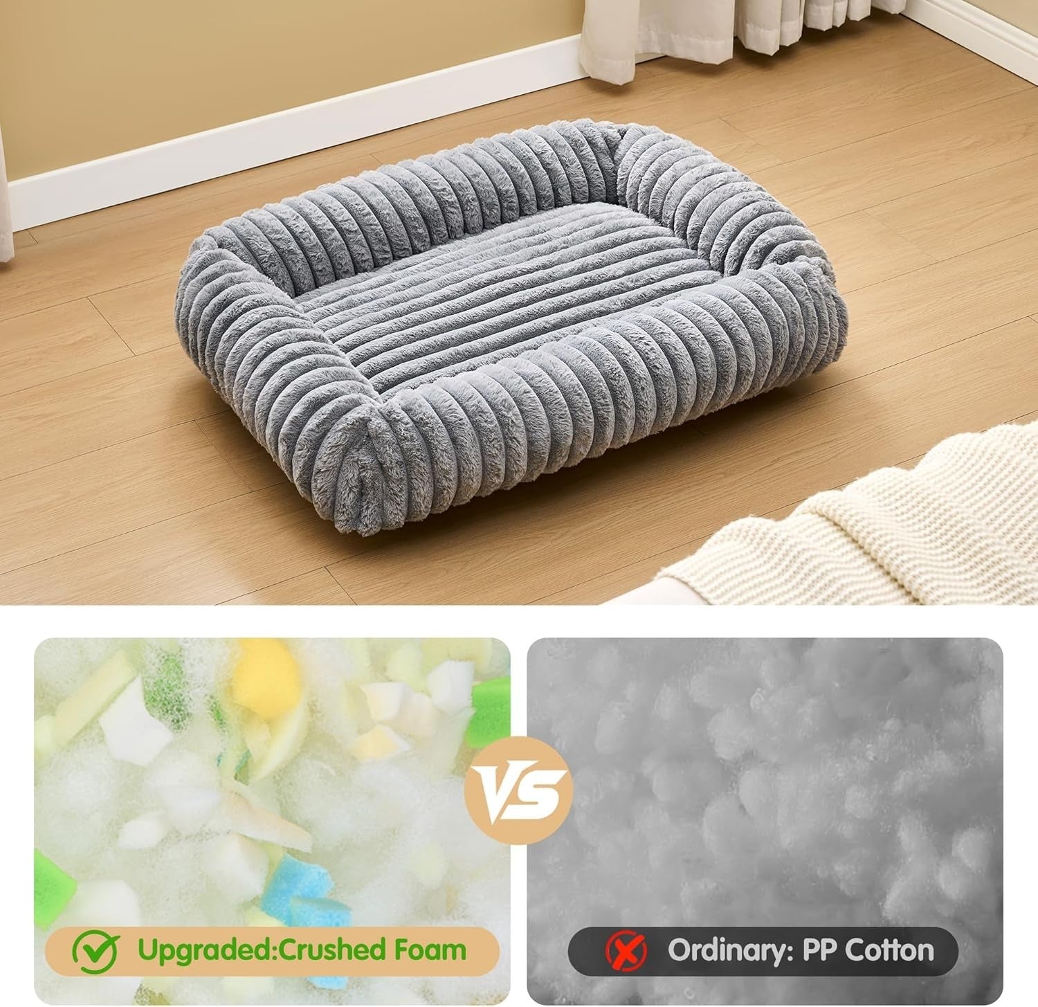 XL Orthopedic Dog Bed 35x25in Washable Furry Sofa Grey