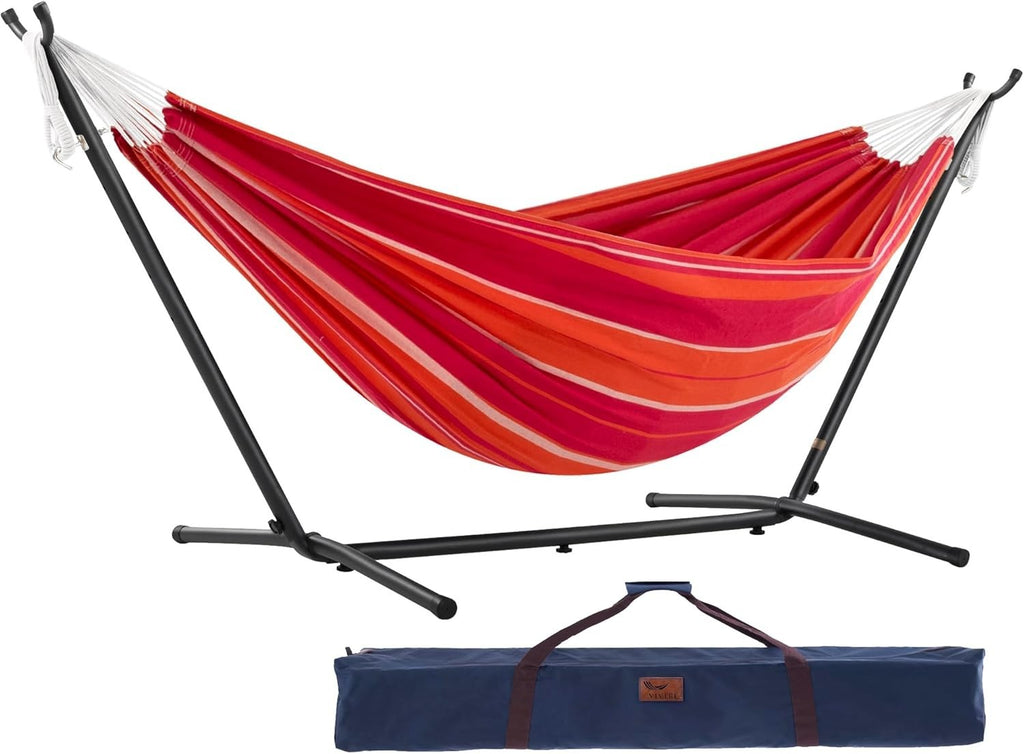 Double Cotton Hammock with Stand – 2 Person 280cm Frame, Indoor Outdoor Relax