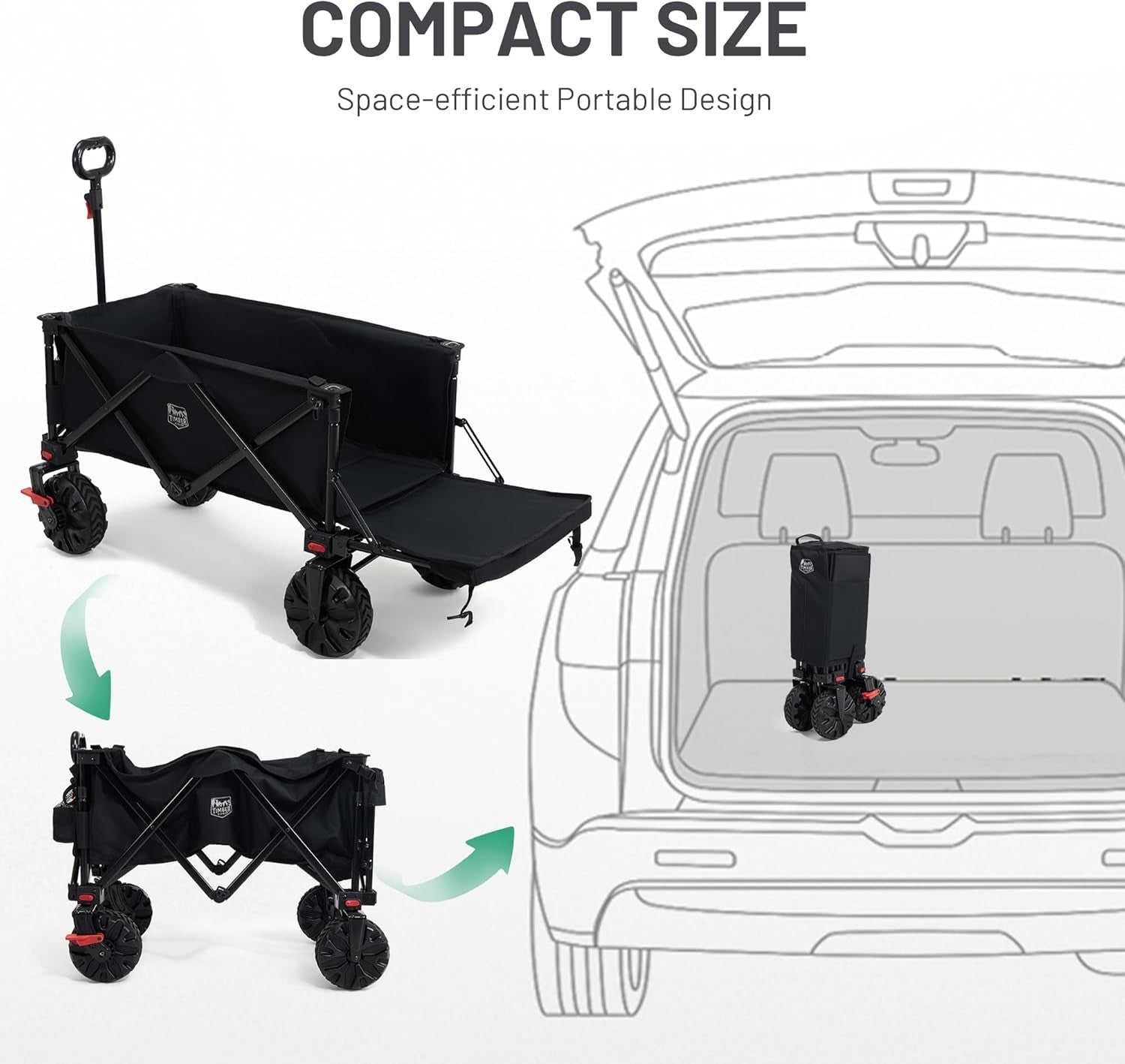 Black 300L Tailgate Folding Camping Wagon 135kg Heavy Duty Trolley with Brakes