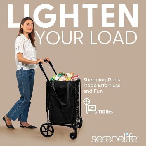 Heavy Duty Foldable Shopping Trolley 50kg 360° Swivel Wheels Waterproof Liner