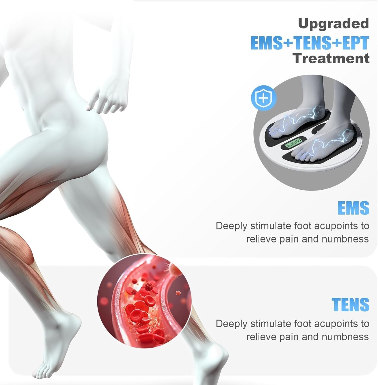Cordless Foot Massager TENS EMS Blood Circulation Pain Relief Large