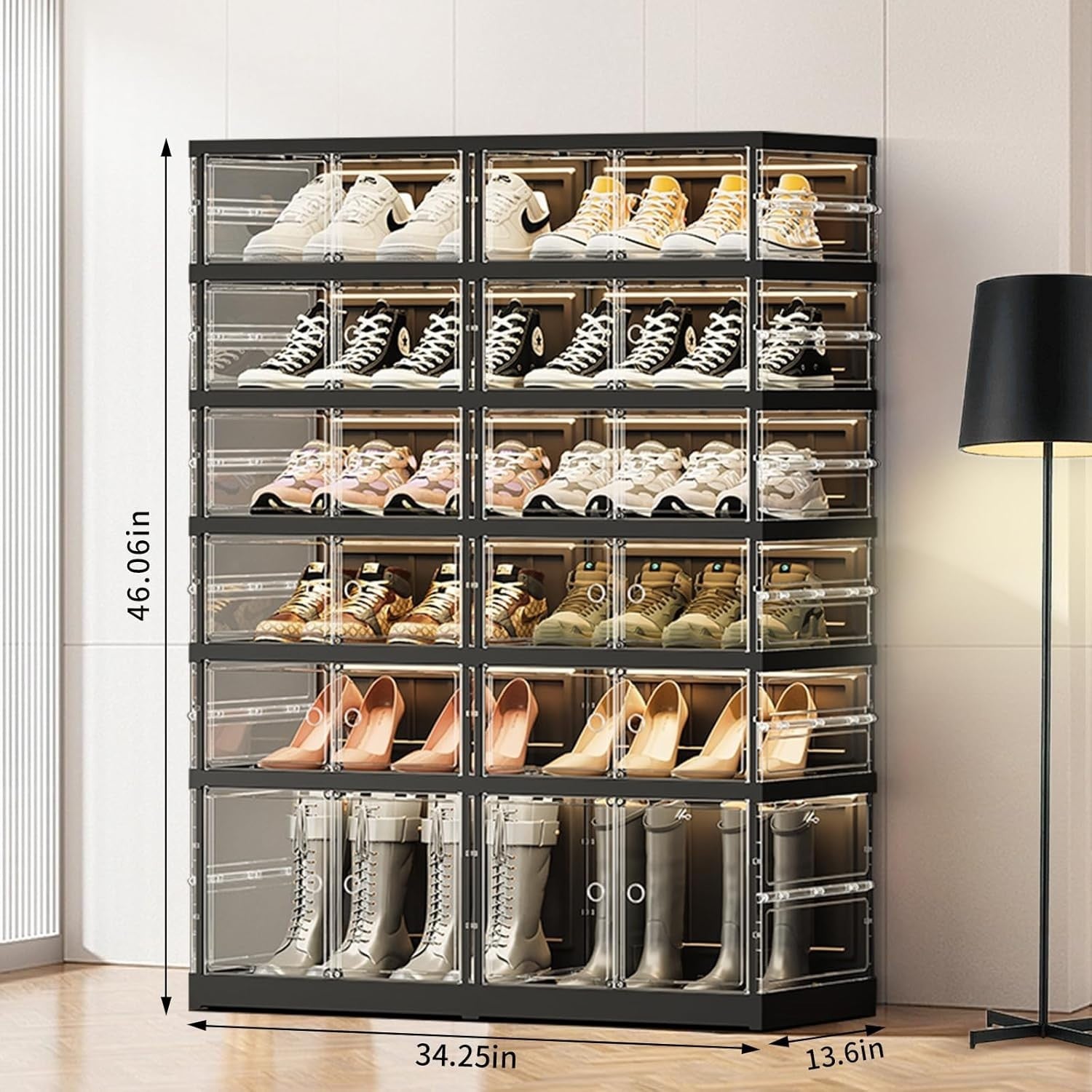 6 Tier Foldable Shoe Rack 24 Pairs Storage Box Magnetic Door Closet