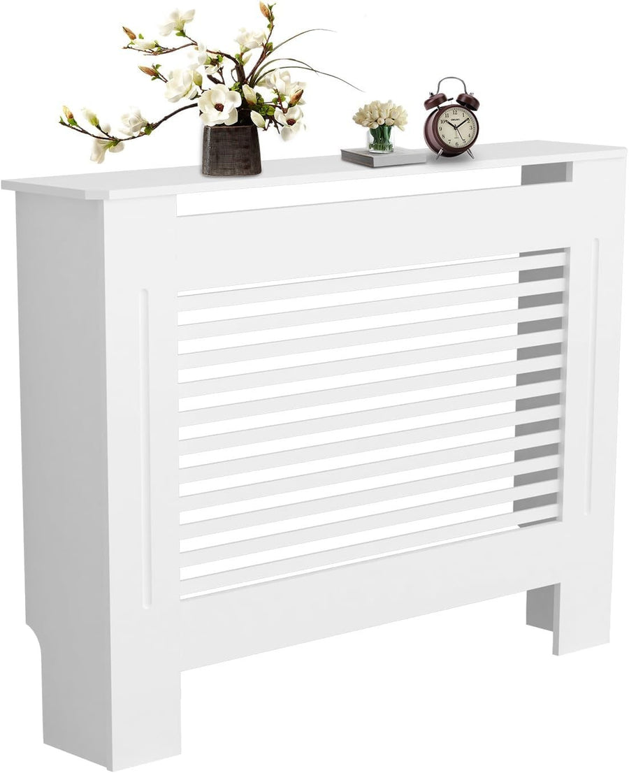 Medium White Radiator Cover Cabinet 101cm Tall MDF Horizontal Slat Heater Cover