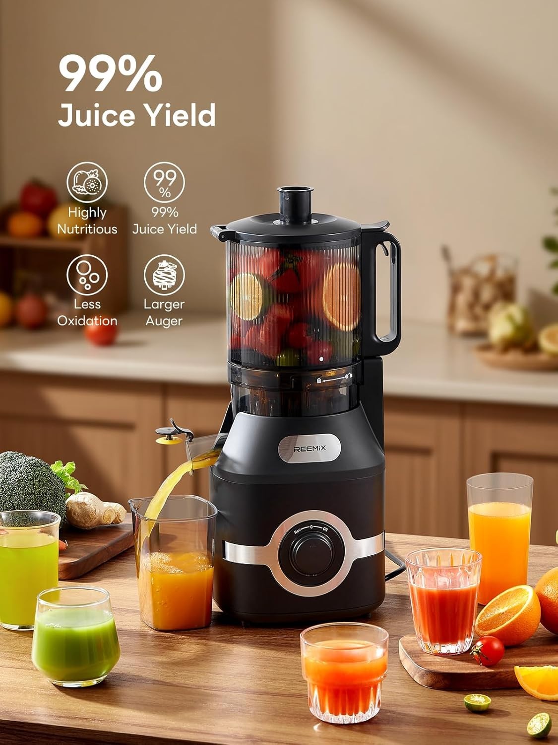 Cold Press Juicer 140mm Feed Chute Whole Fruit Slow Juicer 300W High Yield