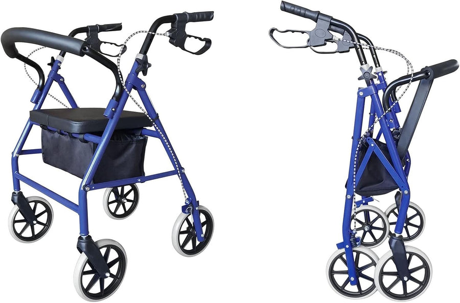 4 Wheel Rollator Lightweight Folding Mobility Aid Seat Brakes Bag