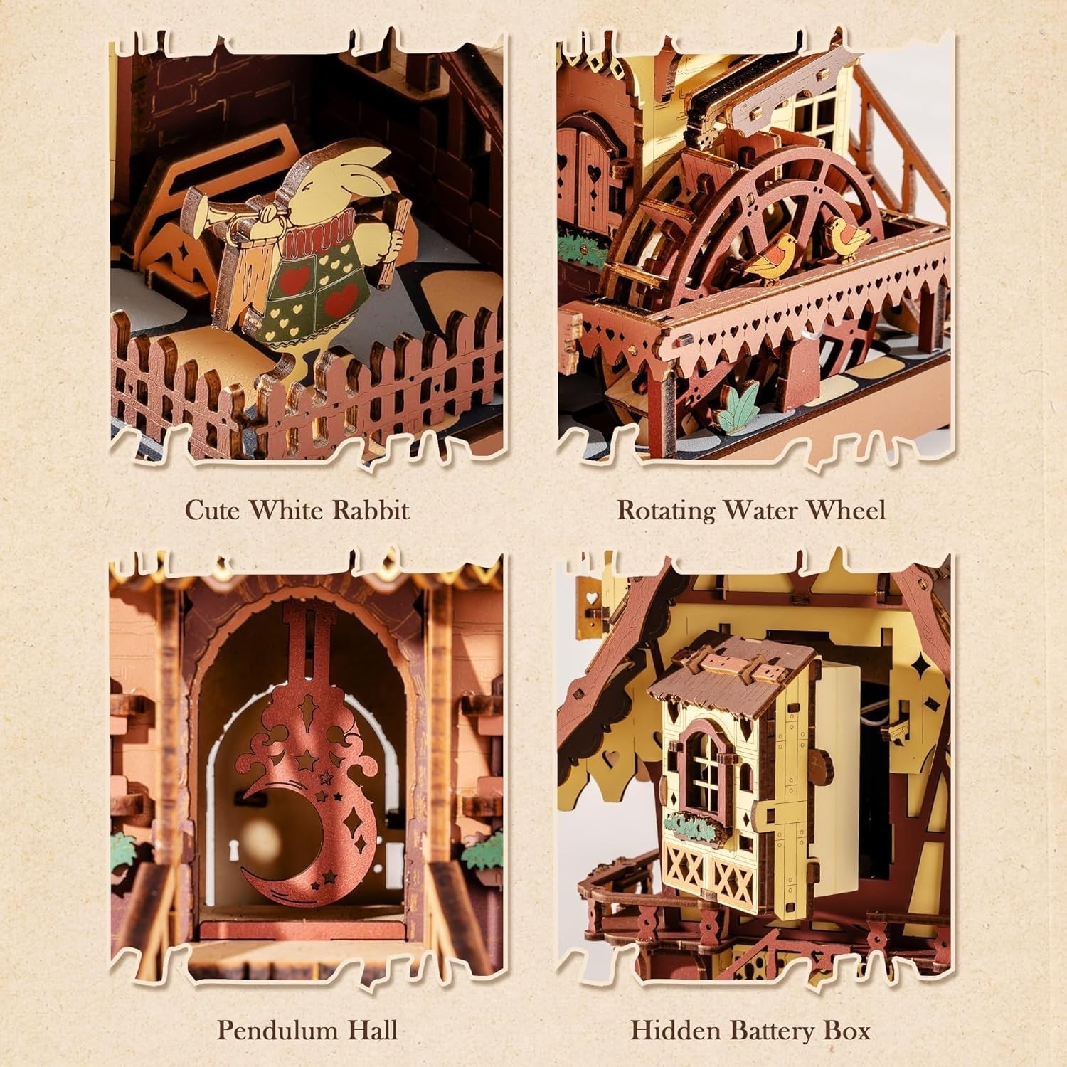 3D Wooden Cuckoo Clock Kit Working Clock with Lights DIY Puzzle