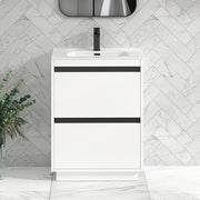 600mm Matte White Floor Standing Vanity Unit with Basin Sink 2 Drawer Cabinet