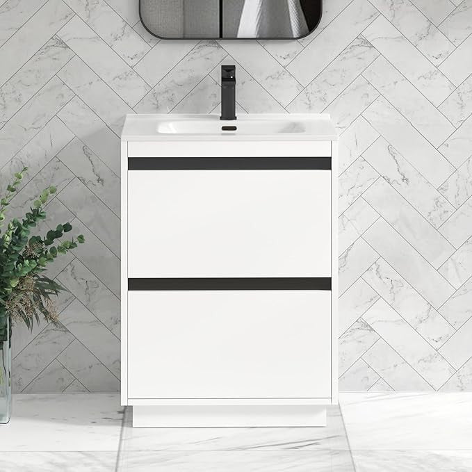 600mm Matte White Floor Standing Vanity Unit with Basin Sink 2 Drawer Cabinet