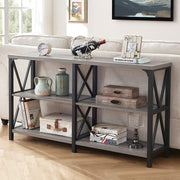 Rustic Grey Oak Console Table with Storage Shelves - 120x34x75.5cm Durable