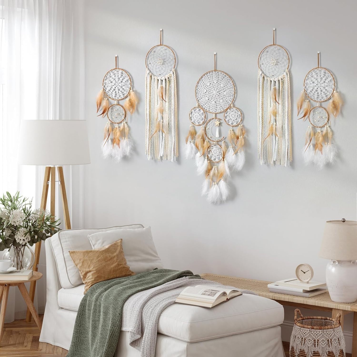 5pcs Boho Dream Catcher Set Macrame Wall Hanging Moon Star Decor