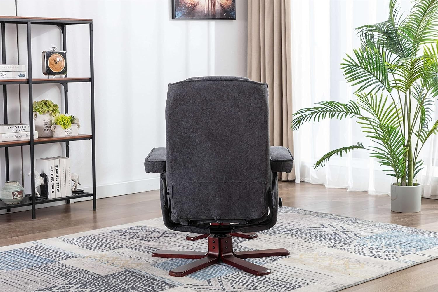 Recliner Armchair with Footstool Swivel Fabric Chair Lounge Seat Grey