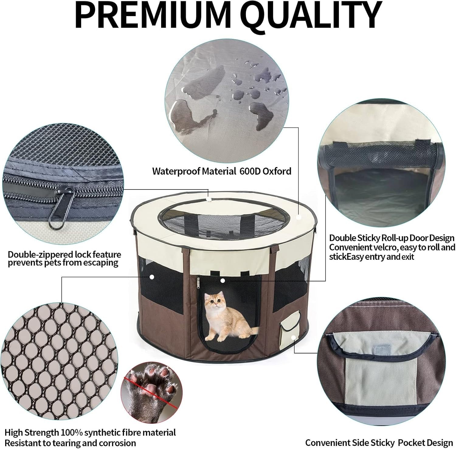Foldable Dog Playpen Portable Cat Tent Puppy Crate Indoor Outdoor Blue M