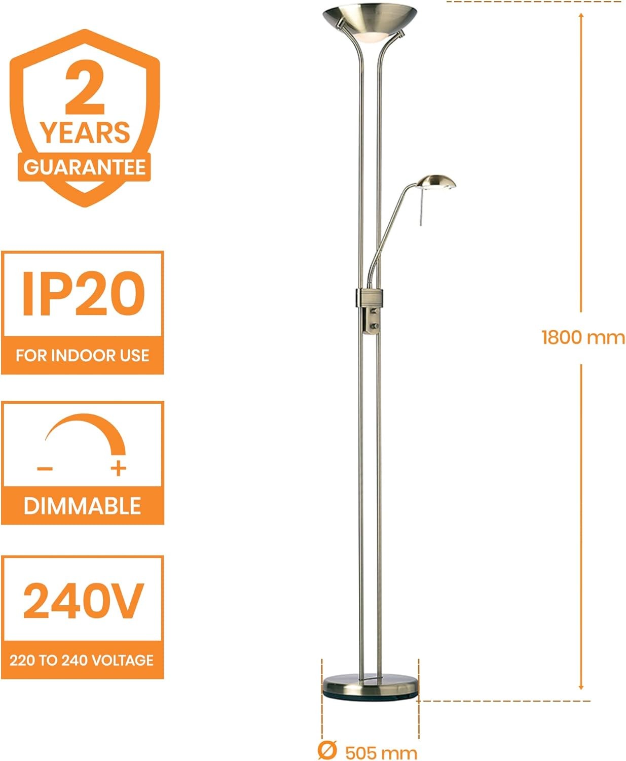 Mother Child Floor Lamp Antique Brass Uplighter Reading Light Dimmable