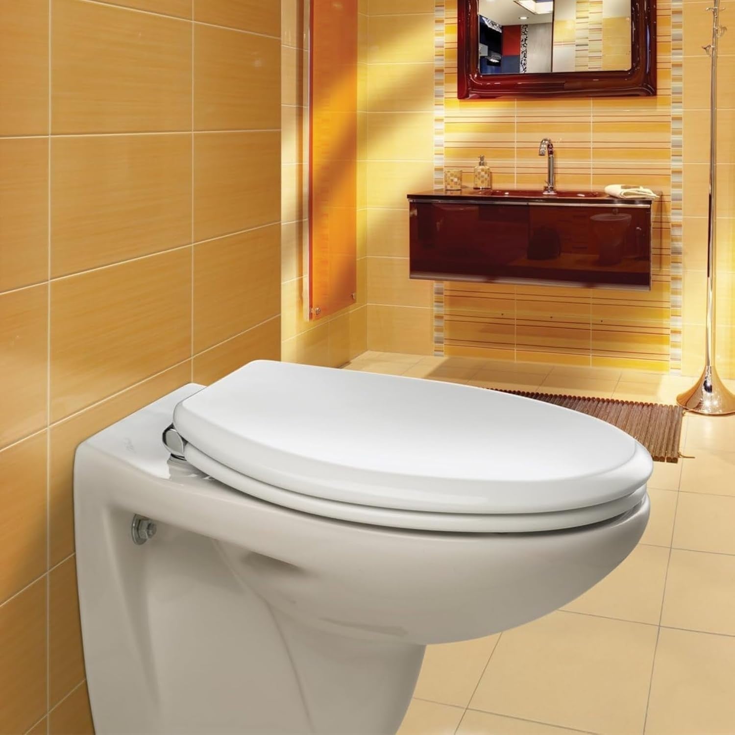Vegas Ultra-Fix Toilet Seat White Wooden Soft Close Chrome Hinges 145–165mm