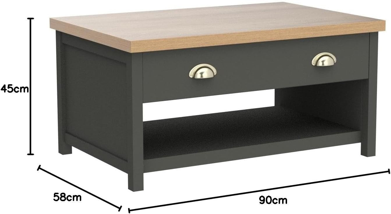 Modern Dark Grey Coffee Table with 2 Drawers Oak Effect 90x58x45cm Durable