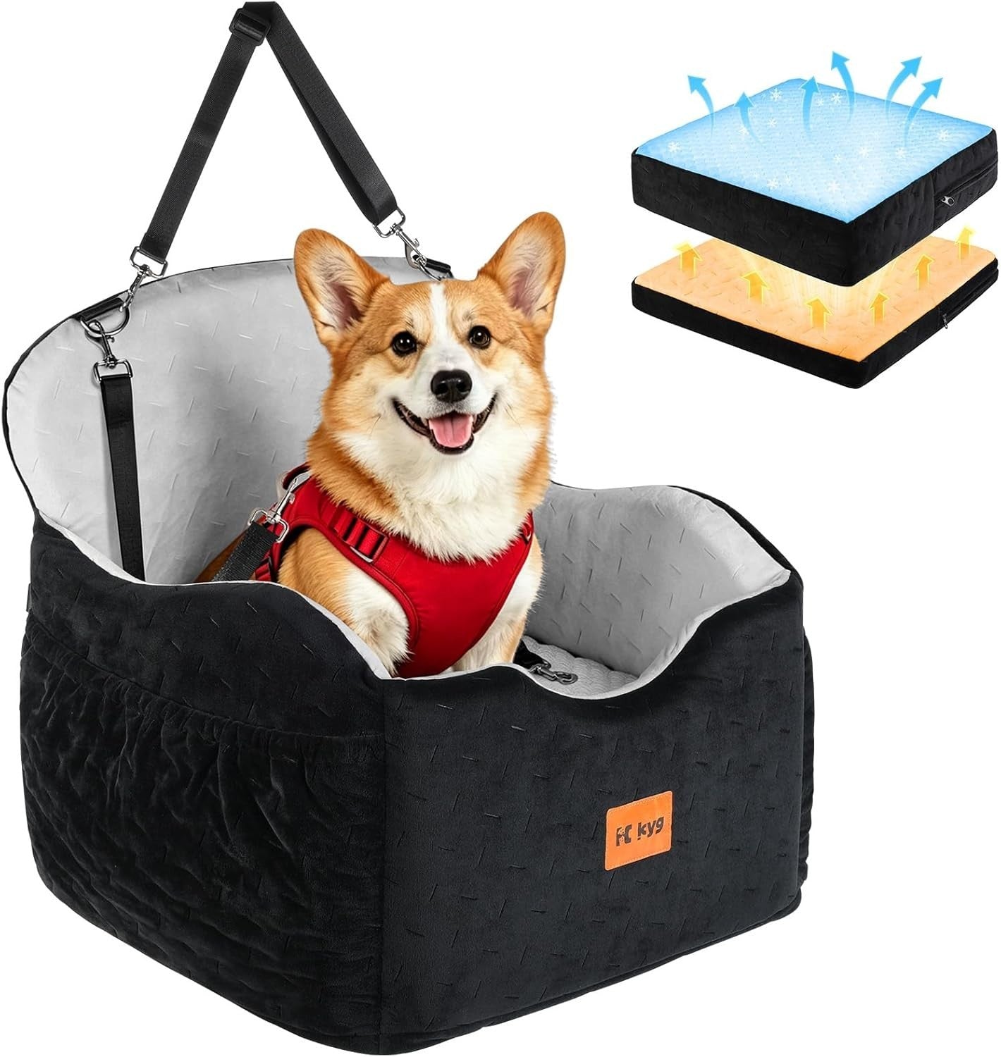Dog Car Seat Booster Bed Cooling Warm Cushion Safety Harness 18in