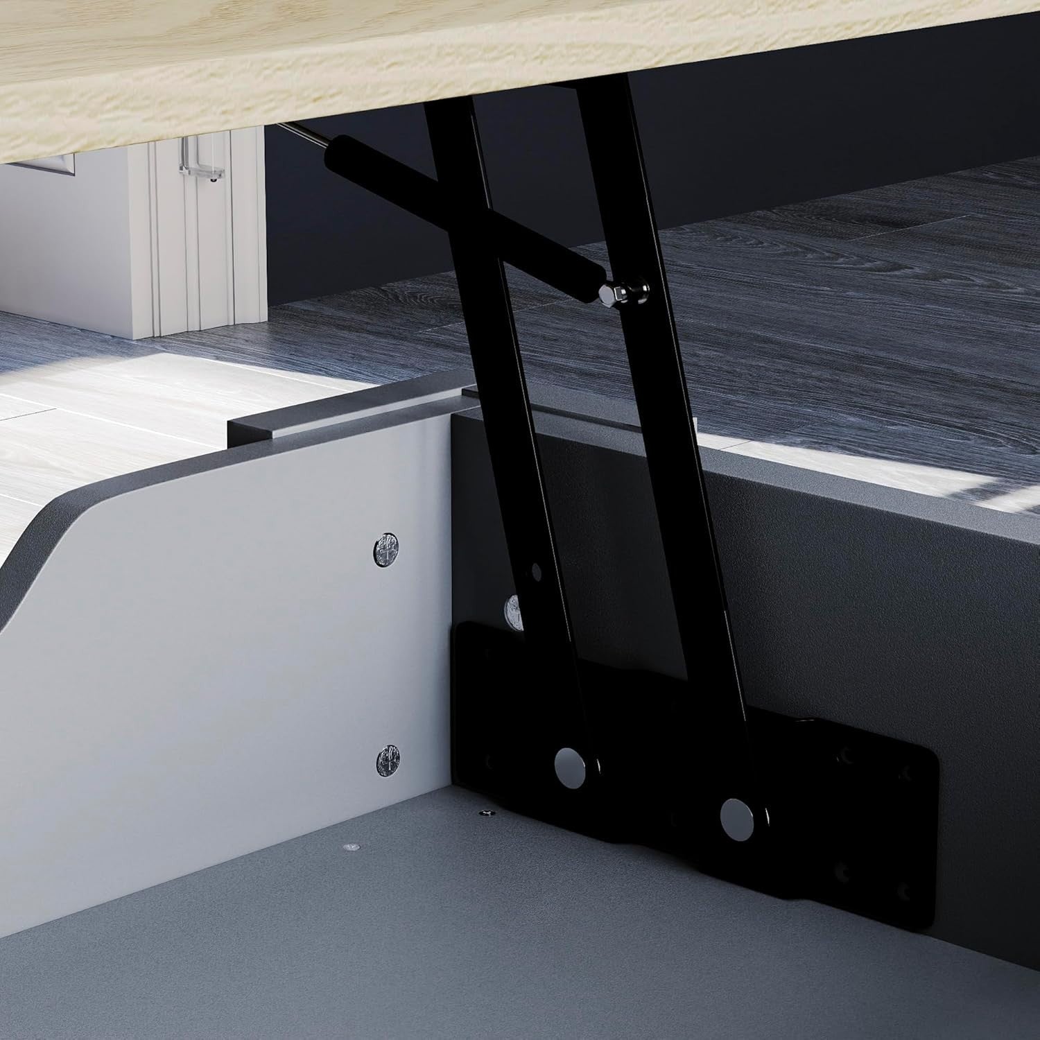 Lift-Up Coffee Table with Hidden Storage & Shelf 100x48x48-60cm Oak Grey