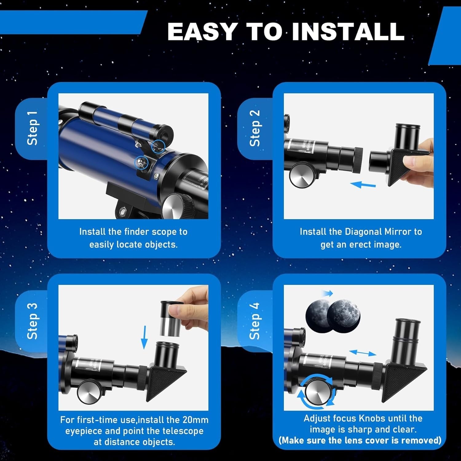 50mm Kids Telescope with Tripod, 90X Magnification & 3 Eyepieces