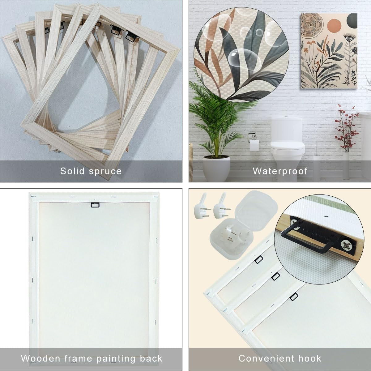 Boho Canvas Wall Art Set of 3 Framed Botanical Prints 40x30cm