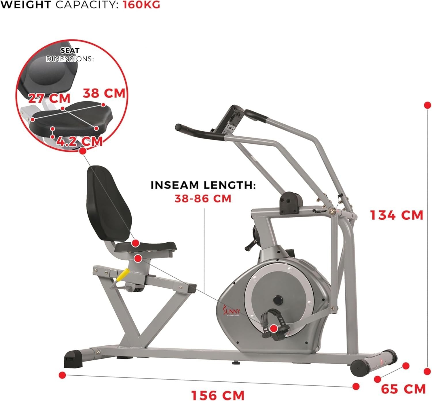 Recumbent Exercise Bike Full Motion Arms Magnetic Resistance LCD Heart Rate Home