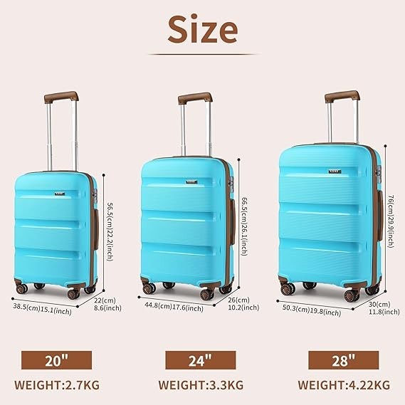 Compact Hard Shell Travel Suitcase 24 Inch PP Spinner Wheels TSA Lock
