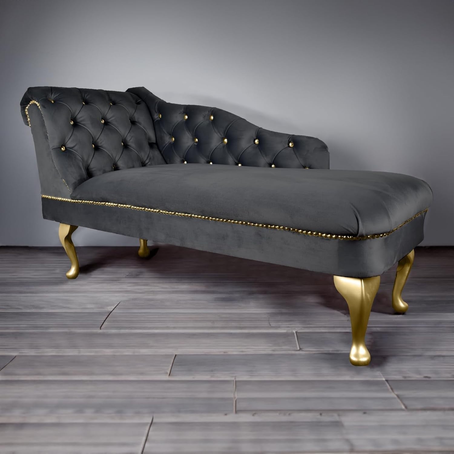 Velvet Chaise Lounge Sofa Tufted Accent Chair Left Hand Grey 133cm