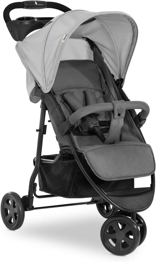Lightweight 3 Wheel Pushchair Compact One-Hand Fold Stroller XL Basket Grey
