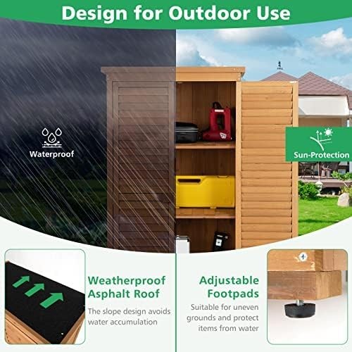 Wooden Garden Storage Shed Outdoor Tool Cabinet with Shelves & Waterproof Roof