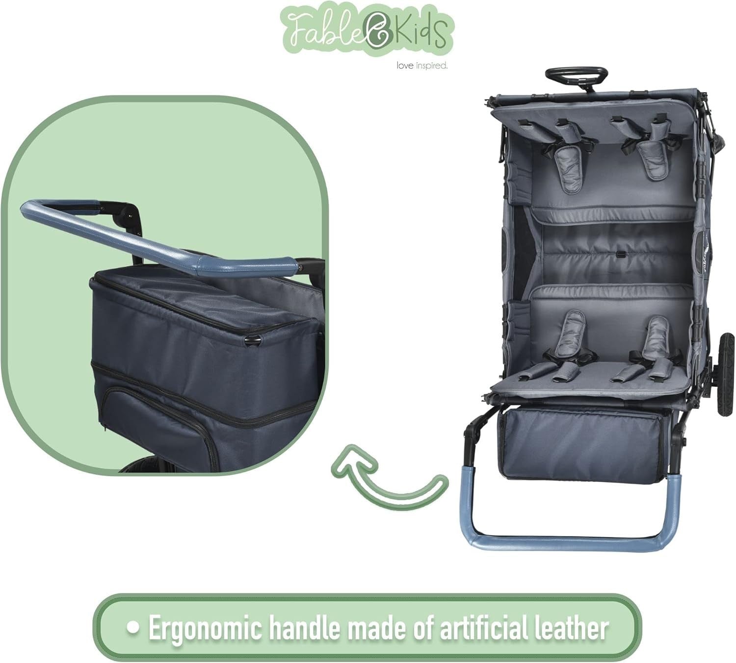 Foldable Kids Stroller Wagon with Roof 4-Seat Off-Road Wheels Blue
