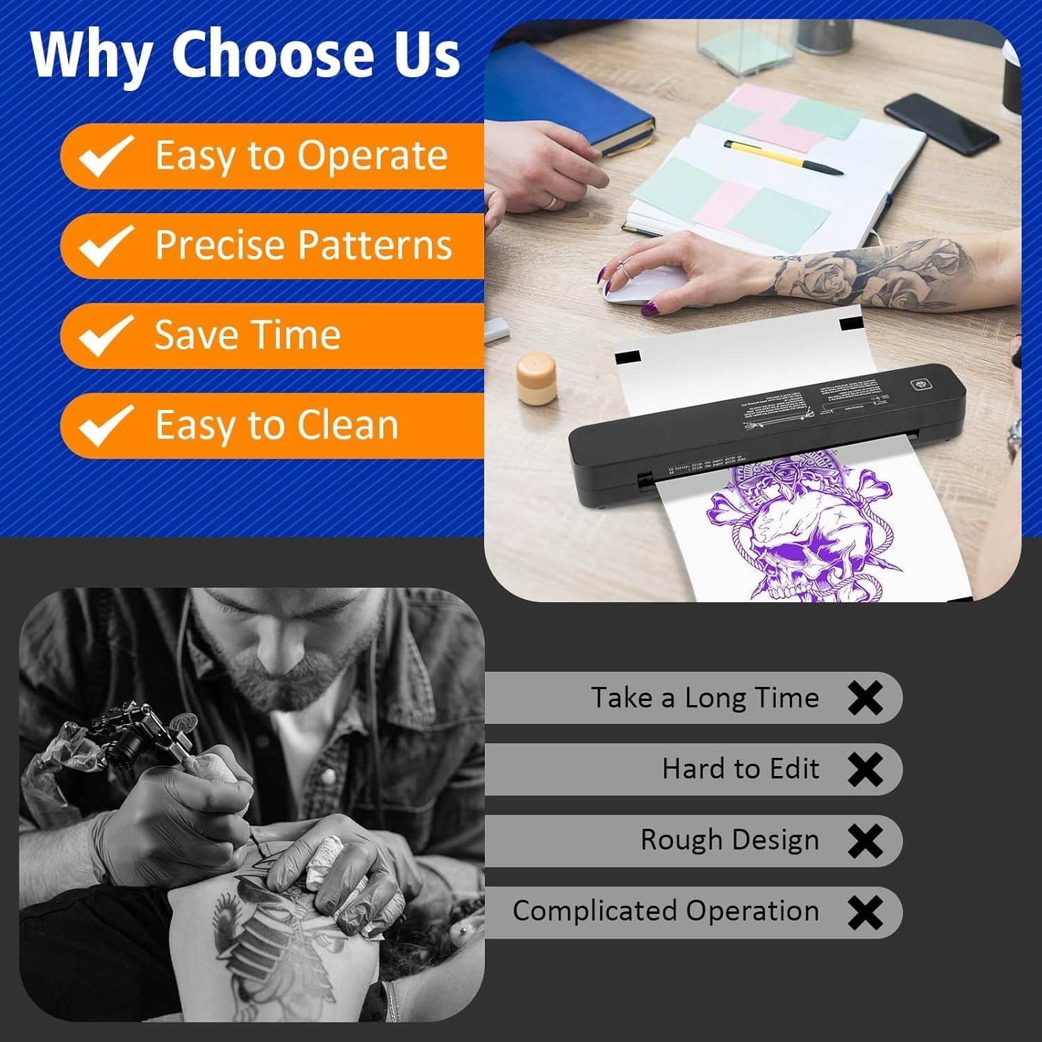 White A4 Tattoo Stencil Printer 2600mAh Wireless Bluetooth