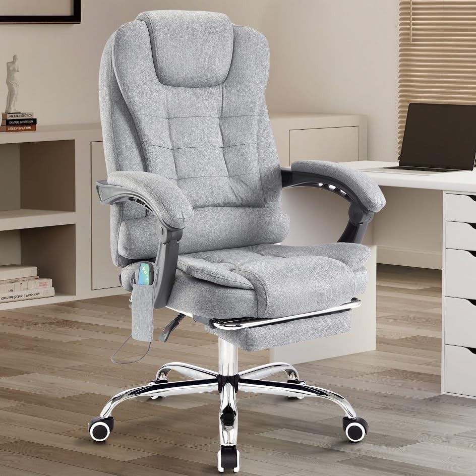 Ergonomic Executive Office Chair, Linen Fabric, Adjustable Recline & Footrest