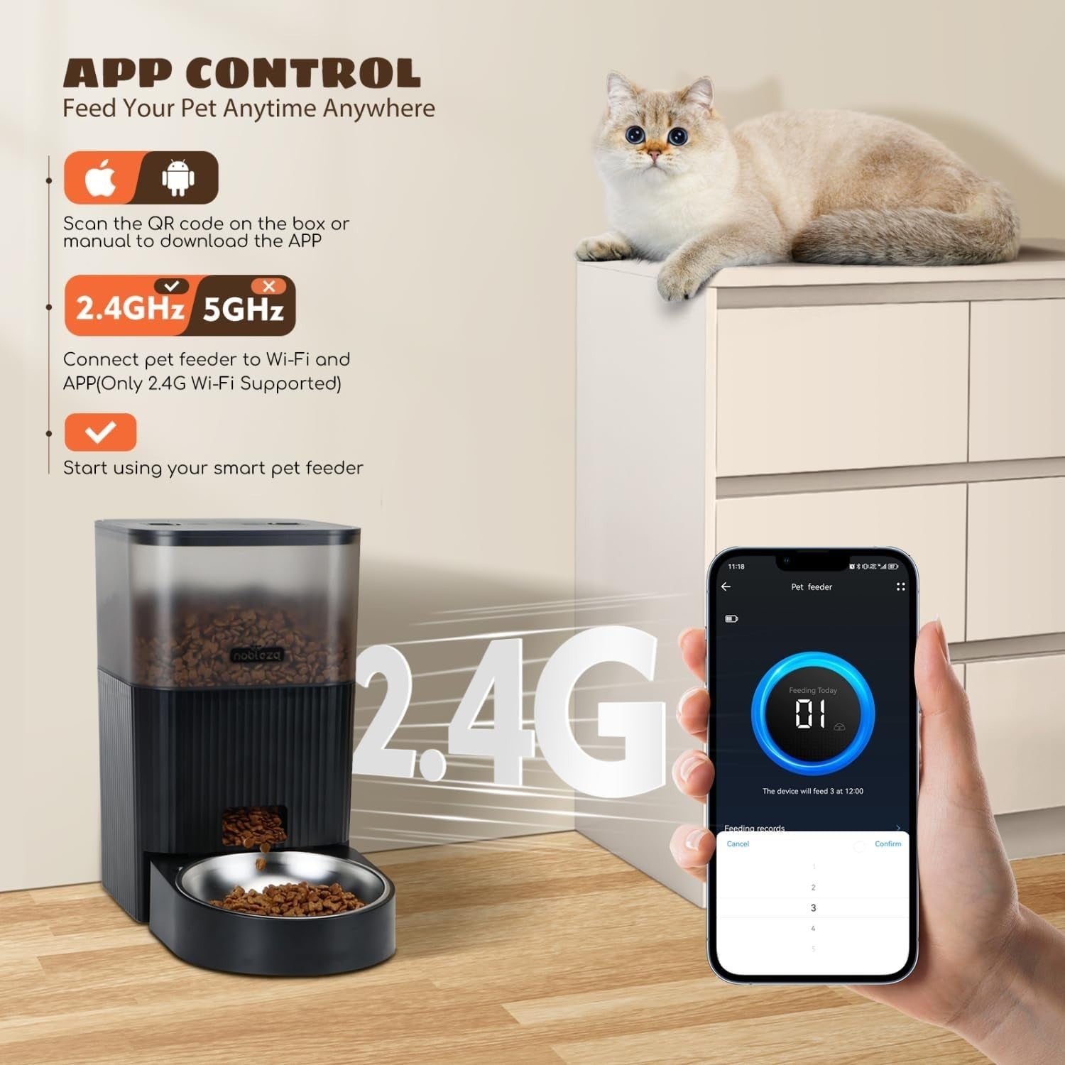4.2L Smart Automatic Cat Feeder WiFi App Alexa Voice Food Dispenser