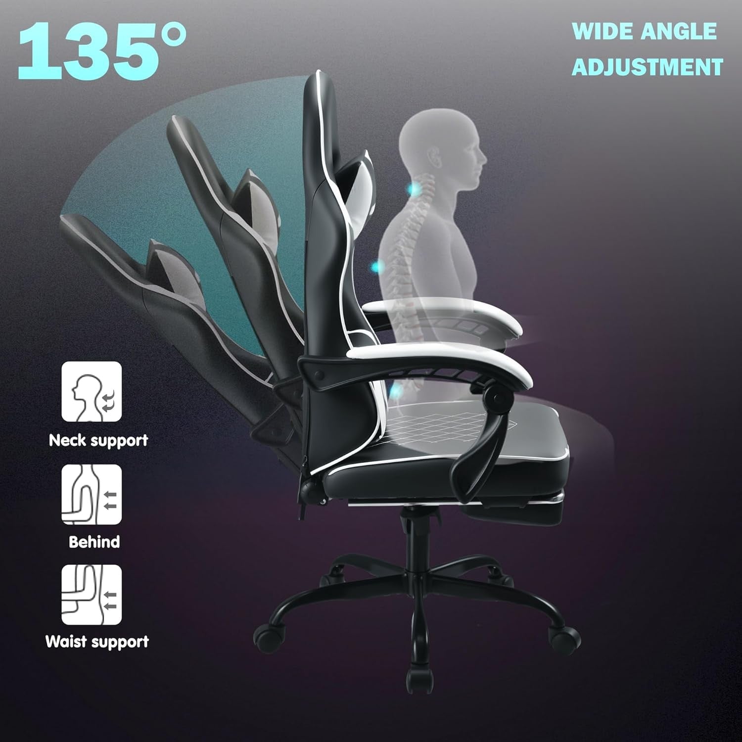 Ergonomic Gaming Chair Reclining PU Leather 150kg Desk Chair
