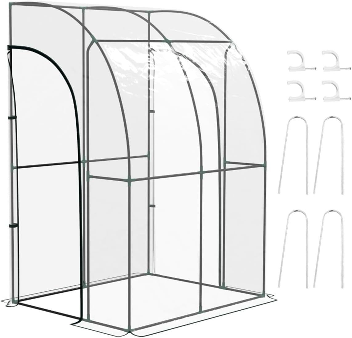 Walk-In Lean-To Greenhouse Steel Frame Clear PVC Cover Zippered Door