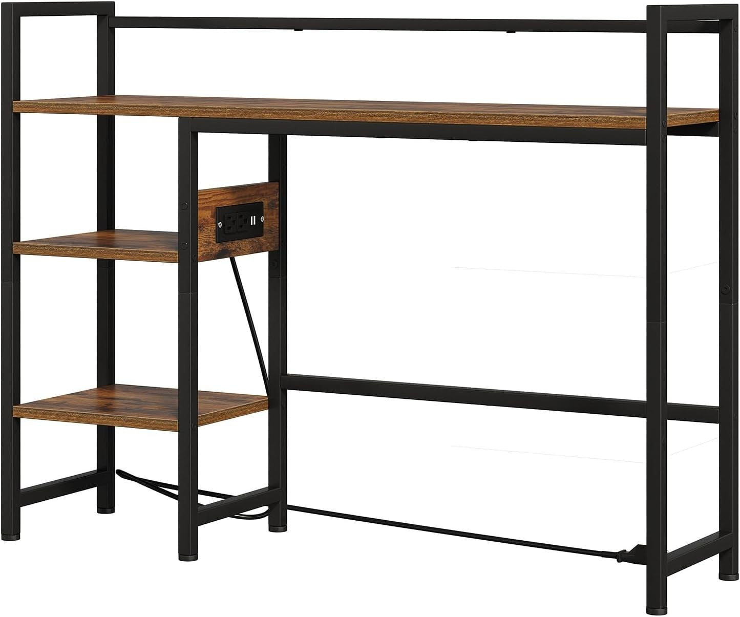 38.6" Desk Hutch Shelf w/ Outlets USB & LED Light 3-Tier Organizer Rustic Brown
