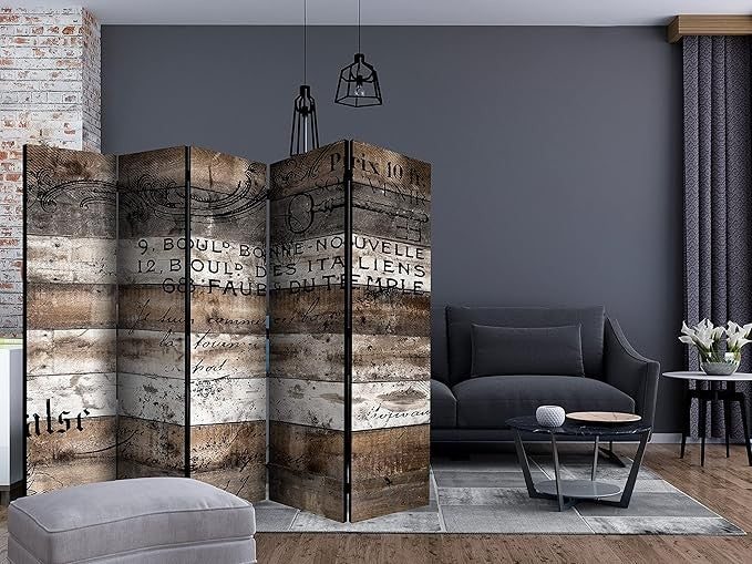 Luxury Acoustic Room Divider 5 Panel Retro Wood Design Folding Privacy Screen
