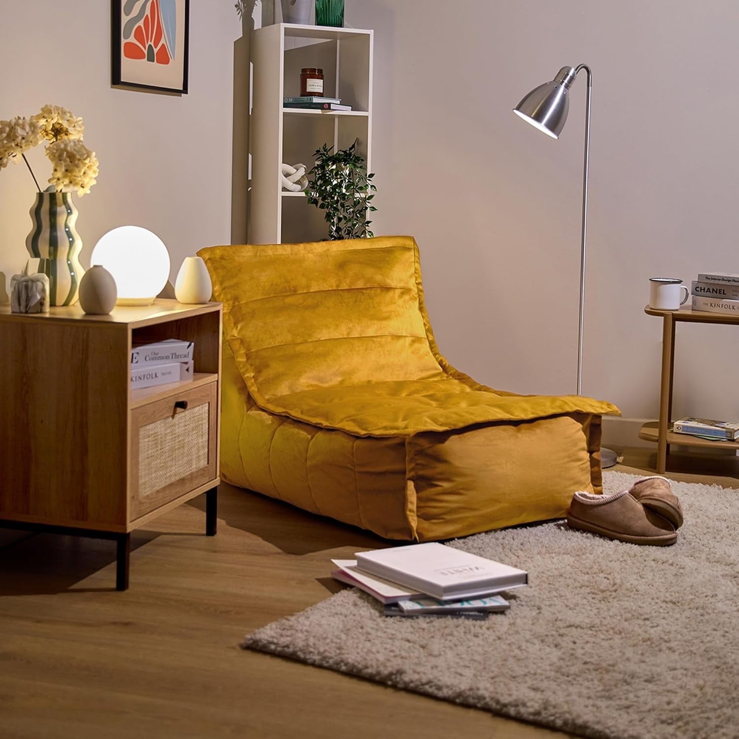 Yellow Large Velvet Bean Bag Chair Adult Lounge Seat Gaming Sofa