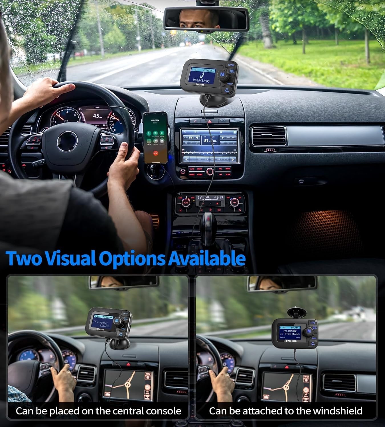 Car DAB/DAB+ Radio Adapter FM Transmitter w/ Bluetooth, AUX & USB
