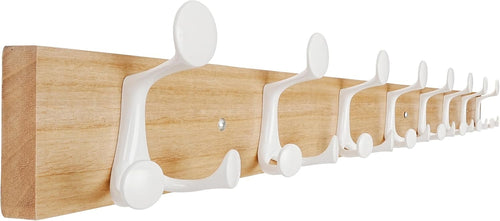 Natural Wood Wall Coat Rack 8 Triple Hooks | 43” Modern Hanging Rail