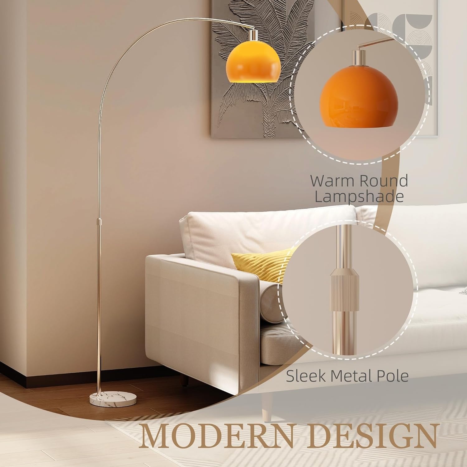 Modern Arc Floor Lamp Marble Base Tall Standing Light Foot Switch
