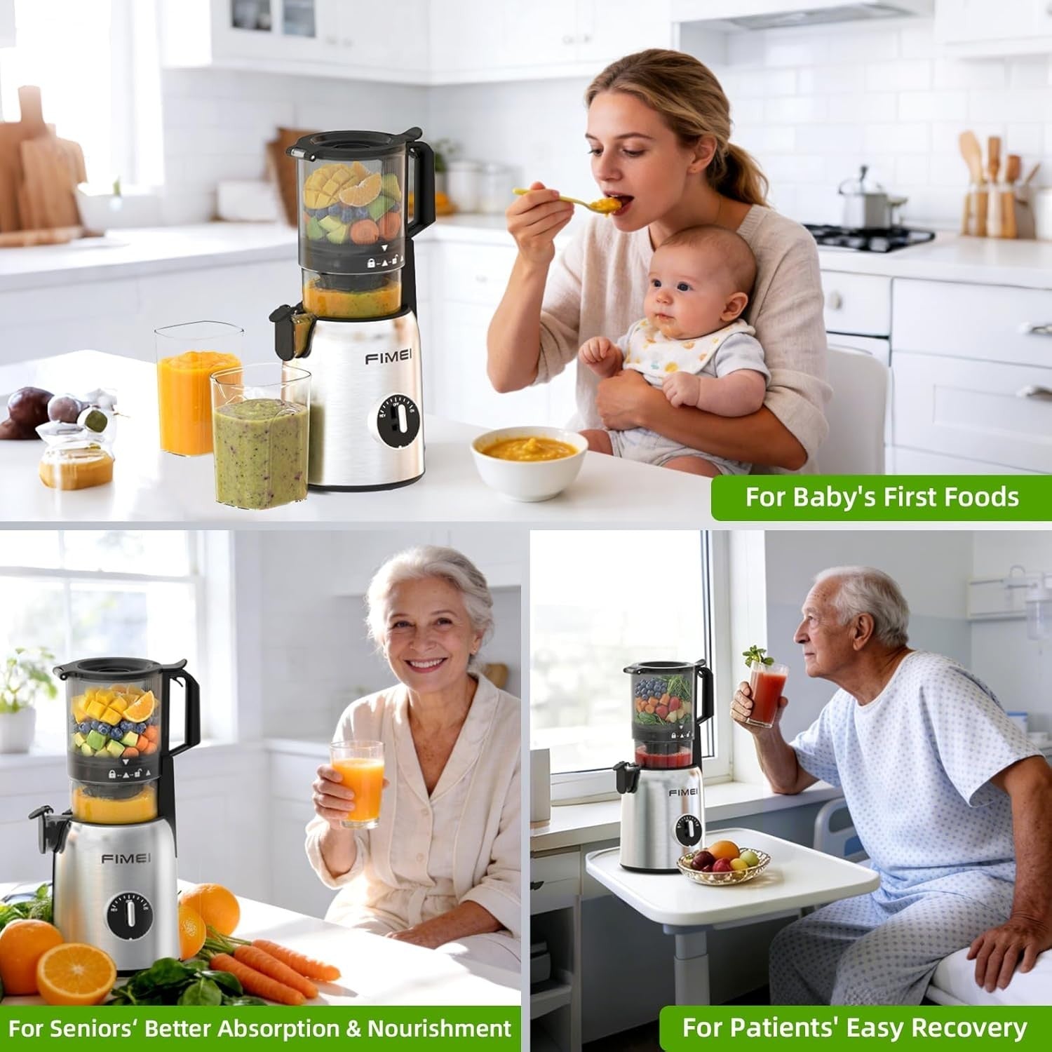 Cold Press Juicer 135mm Large Feed Chute Whole Fruit 300W High Yield