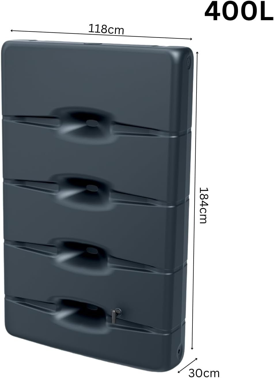 400L Slim Wall-Mounted Rainwater Tank, Rectangular, Anthracite, Weatherproof