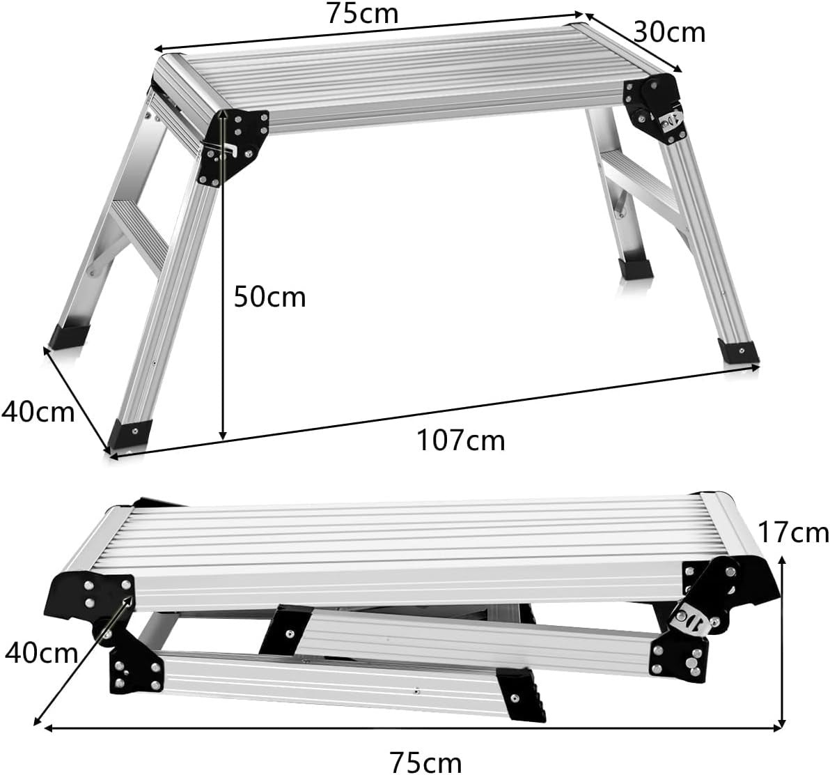 Aluminium Hop Up Platform 150kg Folding Work Bench Non-Slip Lightweight Stool