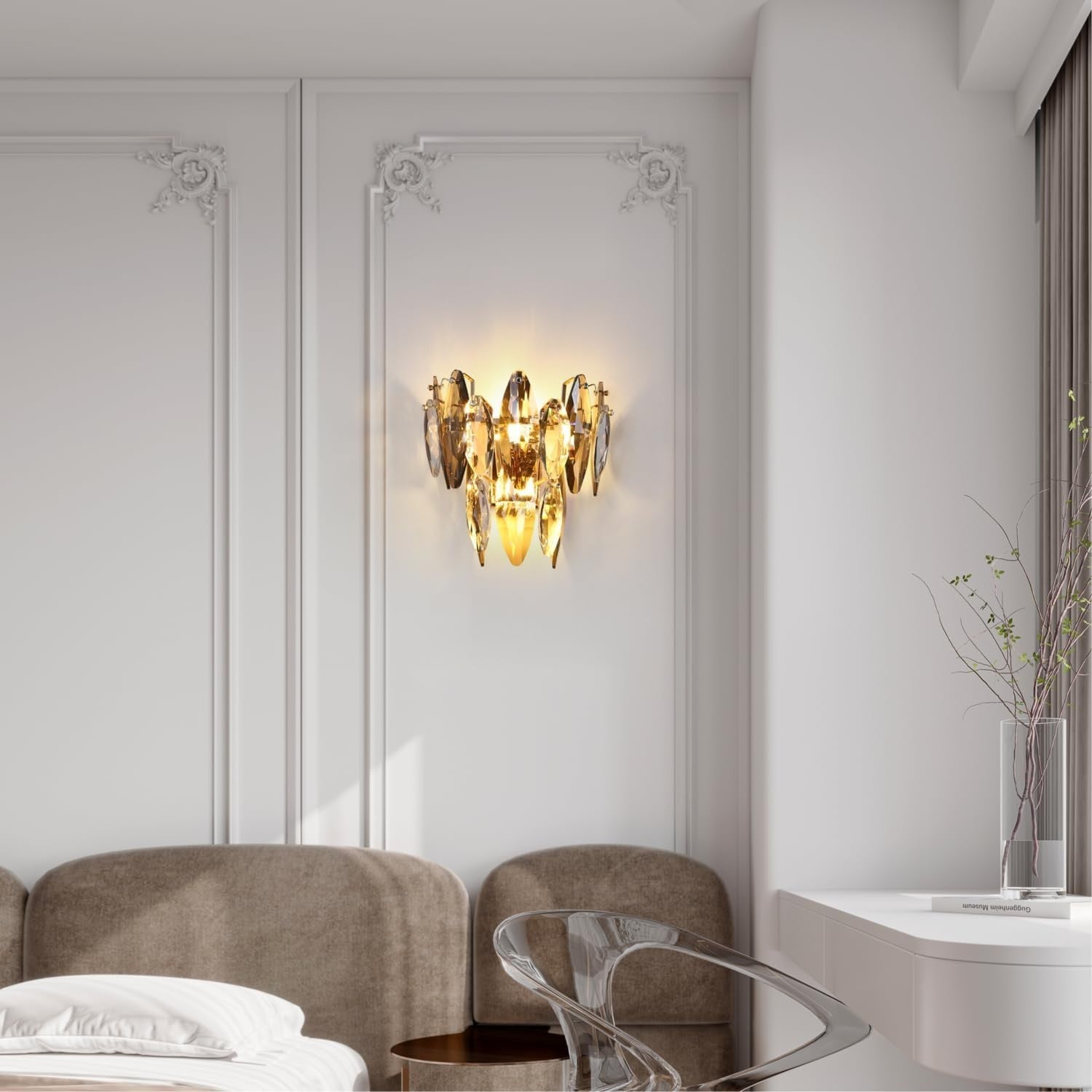 Gold Crystal Wall Light Chandelier | Elegant LED Pendant Lamp for Bedroom