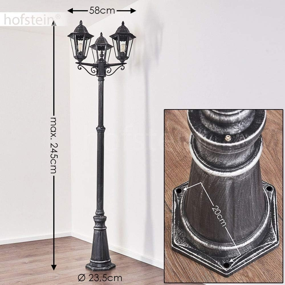 Lignac 245cm 3-Arm Vintage Outdoor Lamp Post Black Silver IP44