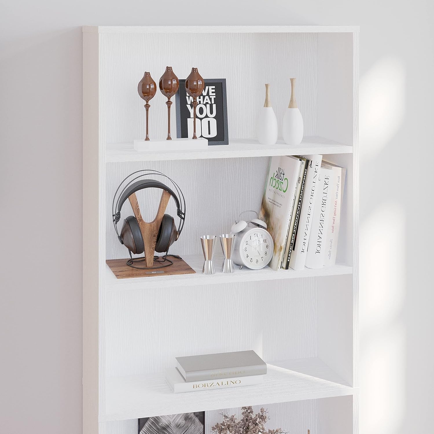 6-Tier Tall White Bookcase Large Wooden Storage Shelf Unit Modern Home Display