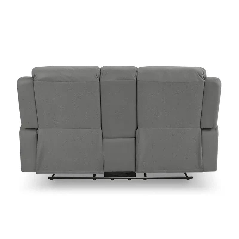 2 Seater Recliner Sofa with Cupholders Storage Console Grey Air Leather